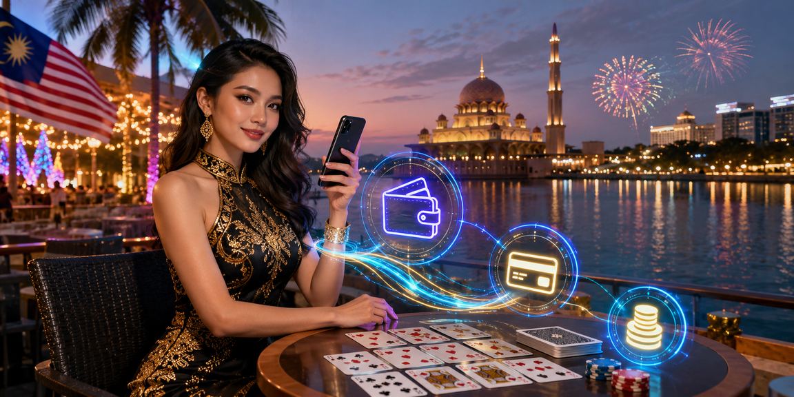 Pemandangan Putrajaya dengan pemain menikmati permainan rummy gaya Melayu